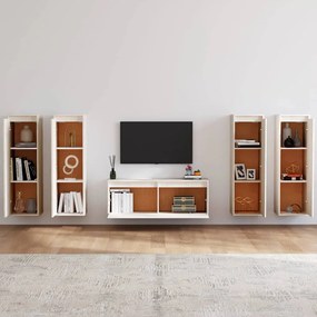 Móveis de TV 5 pcs madeira de pinho maciça branco