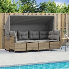 vidaXL 5 pcs conjunto de sofás p/ jardim com almofadões vime PE bege