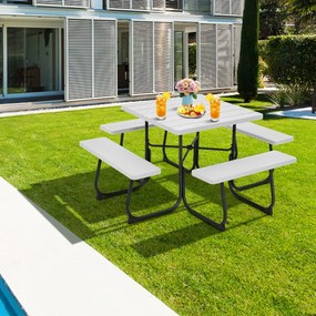 Conjunto de moveis jardim Mesa redonda e 4 bancos para 8 pessoas Carga 225 kg para jardim terraço campismo Branco