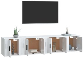 4 pcs conjunto móveis de TV madeira processada branco brilhante