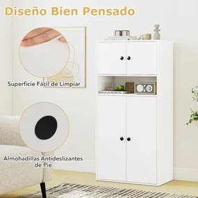 Estante com 4 portas de armazenamento moderno 54 x 30 x 111 cm de 4 níveis com prateleiras ajustáveis branco