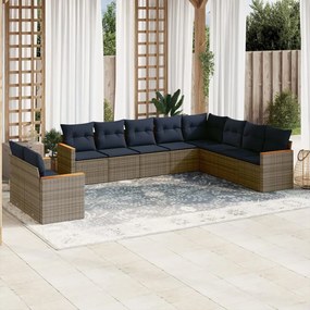 vidaXL 10 pcs conjunto sofás p/ jardim c/ almofadões vime PE cinzento
