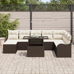 Conjunto de Sofá de Jardim vidaXL de 9 Peças com Almofadas Castanho Vi
