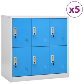 3095236 vidaXL Cacifos 5 pcs 90x45x92,5 cm aço cinzento-claro e azul