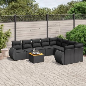 vidaXL 9 pcs conjunto de sofás p/ jardim c/ almofadões vime PE preto