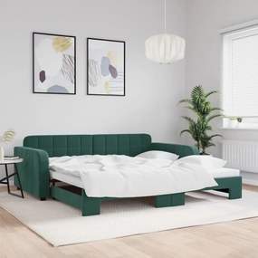Sofá-cama com gavetão 100x200 cm veludo verde-escuro