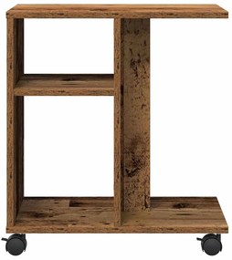 Mesa Lateral com Rodas em Madeira Antiga 50x30x55 cm em Madeira de Eng