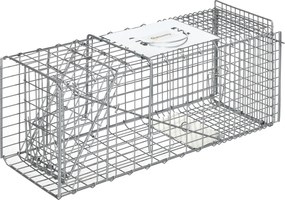 Outsunny Armadilha Dobrável para Animais Automática 66x24x30,5 cm Gaiola de Captura com Porta e Alça para Coelhos Roedores Prata | Aosom Portugal