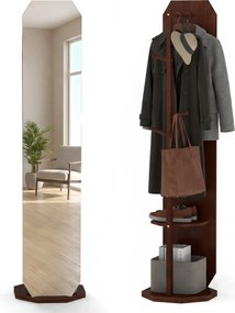 Espelho giratório 3 em 1 com cabideiro, estantes e ganchos – organizador para quarto – 39,5 x 166,5 cm – Castanho