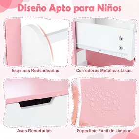 Conjunto de Toucador Infantil com Espelho e Cadeira, 80 x 40 x 118 cm, Arrumação Espaçosa, Cor-de-rosa
