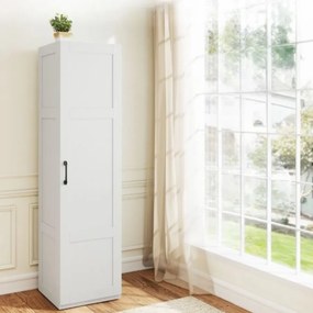 Armário alto de armazenamento 37,5 x 40 x 150 cm com 4 níveis e porta para cozinha ou sala de estar Branco