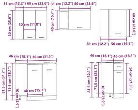 11 pcs armário de cozinha conjunto deriv. madeira madeira velha