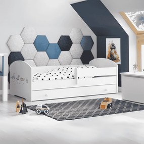Cama infantil branca LUK dinossauros 160x80 com gaveta - colchão e estrado incluído