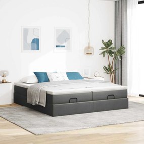 Estrutura de cama otomana com colchões tecido cinzento escuro