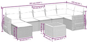 8 pcs conjunto sofás de jardim com almofadões vime PE preto