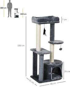 PawHut Árvore para Gatos 100 cm Torre de Gato com Postes para Arranhar