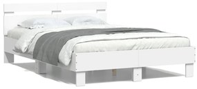 Estrutura de cama com cabeceira e luzes LED 135x190 cm branco