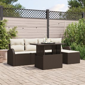 Conjunto de Sofá de Jardim vidaXL de 6 Peças com Almofadas Castanho Ra