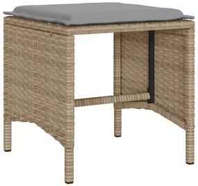 4 pcs conjunto de sofás para jardim c/ almofadões vime PE bege