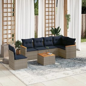 vidaXL 7 pcs conjunto sofás p/ jardim c/ almofadões vime PE cinzento