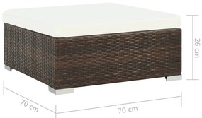 7 pcs conjunto lounge jardim c/ almofadões vime PE castanho