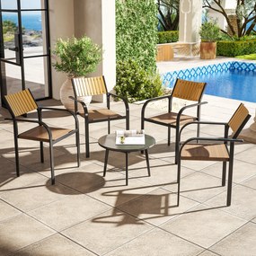 Conjunto de 4 Cadeiras de Jardim Empilháveis Cadeiras de Jantar com Tecido Transpirável Apoios de Braço 58x65x85 cm Castanho