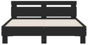 Estrutura de cama com cabeceira e luzes LED 140x190 cm preto