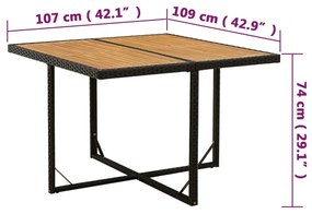 Mesa de jardim 109x107x74 cm vime PE e acácia maciça preto