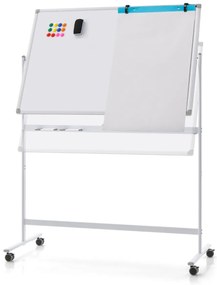 Quadro branco magnético dupla face com suporte de rotação 360° para escola, casa e mesa 56 x 128 x 145-173 cm branco