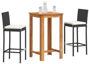 3 pcs conjunto de bar para jardim acácia maciça/vime PE preto