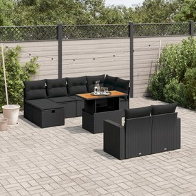 vidaXL 11 pcs conjunto sofás de jardim c/ almofadões vime PE preto