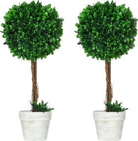 HOMCOM Conjunto de 2 buxos artificiais, planta artificial, plantas artificiais, incl. musgo artificial, 1 vaso de cultivo, 28 cm x 28 cm x 60 cm, Verde | Aosom Portugal