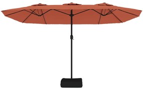 Guarda-sol Duplo com luzes LED 449x245 cm terracota