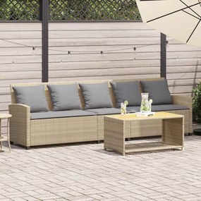vidaXL Sofá de jardim de 5 lugares com almofadões vime PE bege