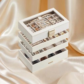Caixa para joias empilhável com 4 níveis 17 x 28 x 18,3 cm Branco