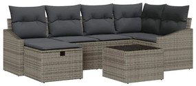 Conjunto de Sofá de Jardim de 7 peças com Almofadas Cinza Vime Sintéti