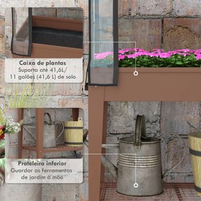 Mesa de Cultivo com Rodas 80x40x120 cm Horta Urbana Elevada com Cobertura de Estufa para Cultivar Plantas Flores Castanho