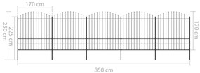 Cerca de jardim com topo em lanças (1,75-2)x8,5 m aço preto