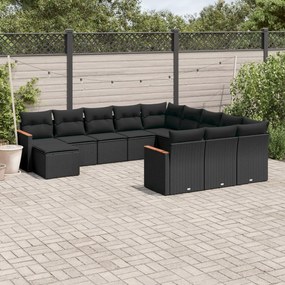 vidaXL 12 pcs conjunto de sofás de jardim c/ almofadões vime PE preto