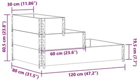 Canteiro elevado de 3 níveis 120x80 cm pinho maciço cinzento