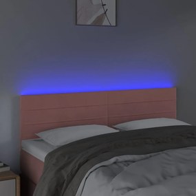 Cabeceira de cama c/ luzes LED veludo 144x5x78/88 cm rosa