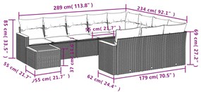 11 pcs conjunto sofás de jardim c/ almofadões vime PE cinzento