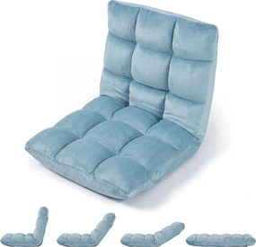 Cadeira de Chão Dobrável, 104 x 53 x 15 cm, Encosto Ajustável em 14 Posições, Azul-claro