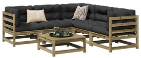 6 pcs conjunto sofás de jardim c/ almofadões pinho impregnado