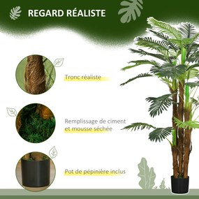 Palmeira artificial, 1,6 m de altura. Árvore artificial com tronco, ramos, líquen e folhas. Muito realista. Vaso incluído Verde