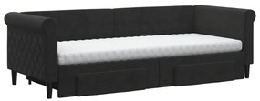 Sofá-cama com gavetão e gavetas 80x200 cm veludo preto