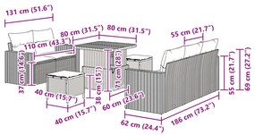 Conjunto de Sofá de Jardim 8 Peças com Almofadas Cinza Rattan Poliéste