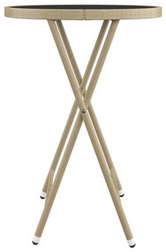 3 pcs conjunto bistrô p/ jardim vime PE e vidro temperado bege