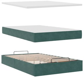 Estrutura de cama otomana com colchão verde escuro veludo