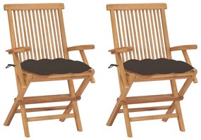 vidaXL Cadeiras de jardim c/ almofadões cinza-acast. 2 pcs teca maciça
